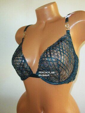 34DD Victoria's Secret Very Sexy Shimmer Gold Embroidery Unlined Demi Bra $75